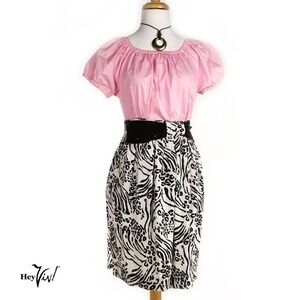 Vintage 80s Maren Pencil Mini Skirt in Black & White Animal Print Sz S - Hey Viv